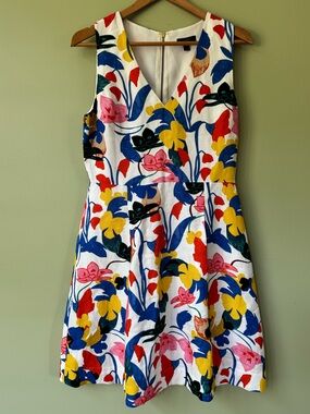 J.Crew Sleeveless A-Line Morning Floral Lyocell Linen Blend V-Neck Dress